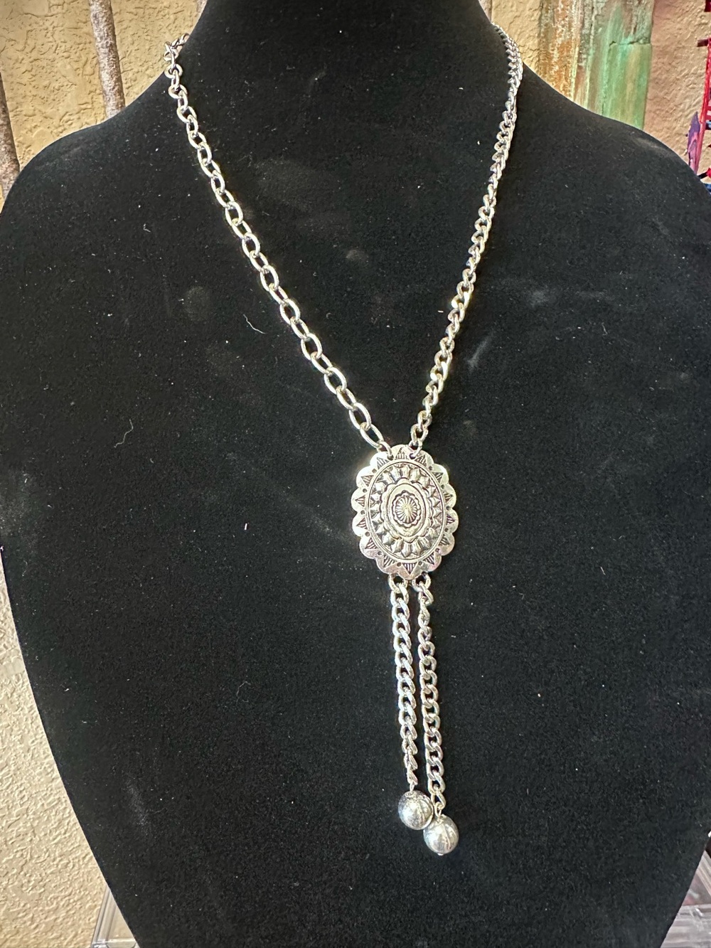 Silver Sunburst Medallion Lariat Necklace - Women Jewelry